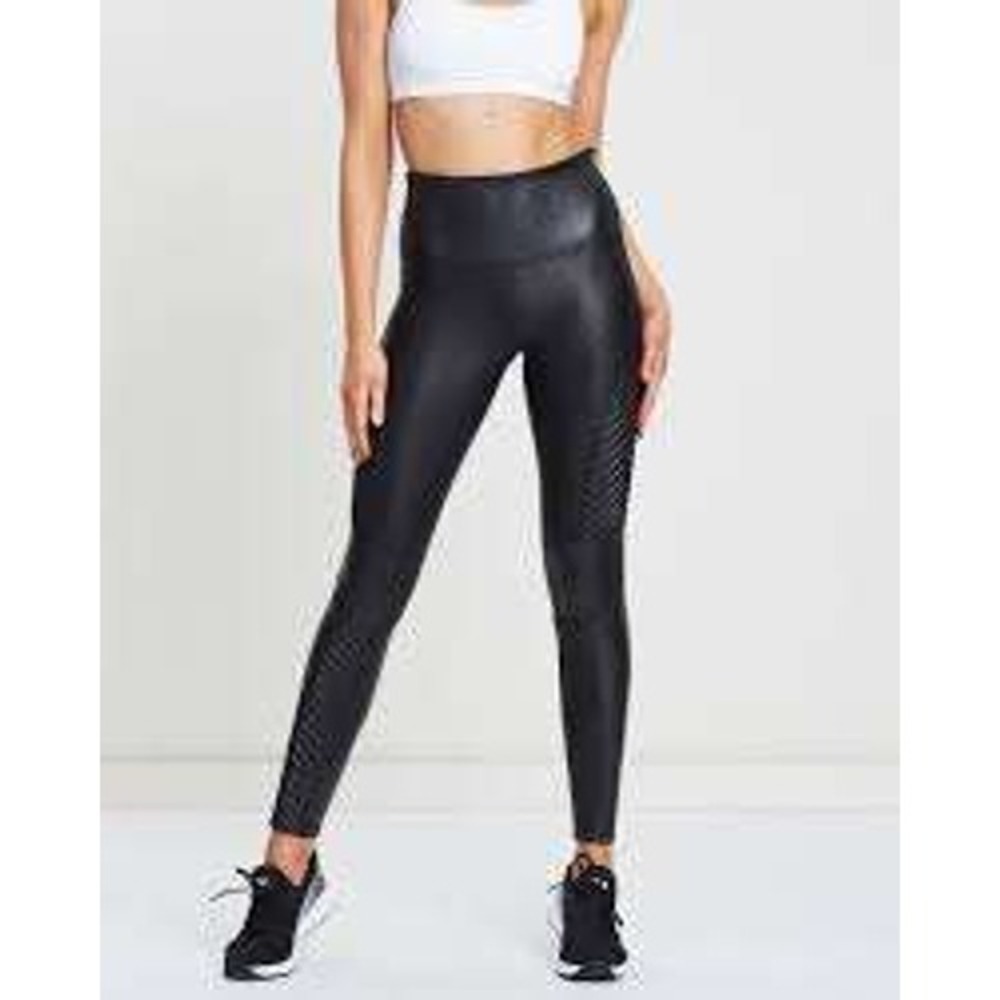 SPANX Faux Leather Moto Leggings Black High Waisted Moto Detail‎ - Size L/G